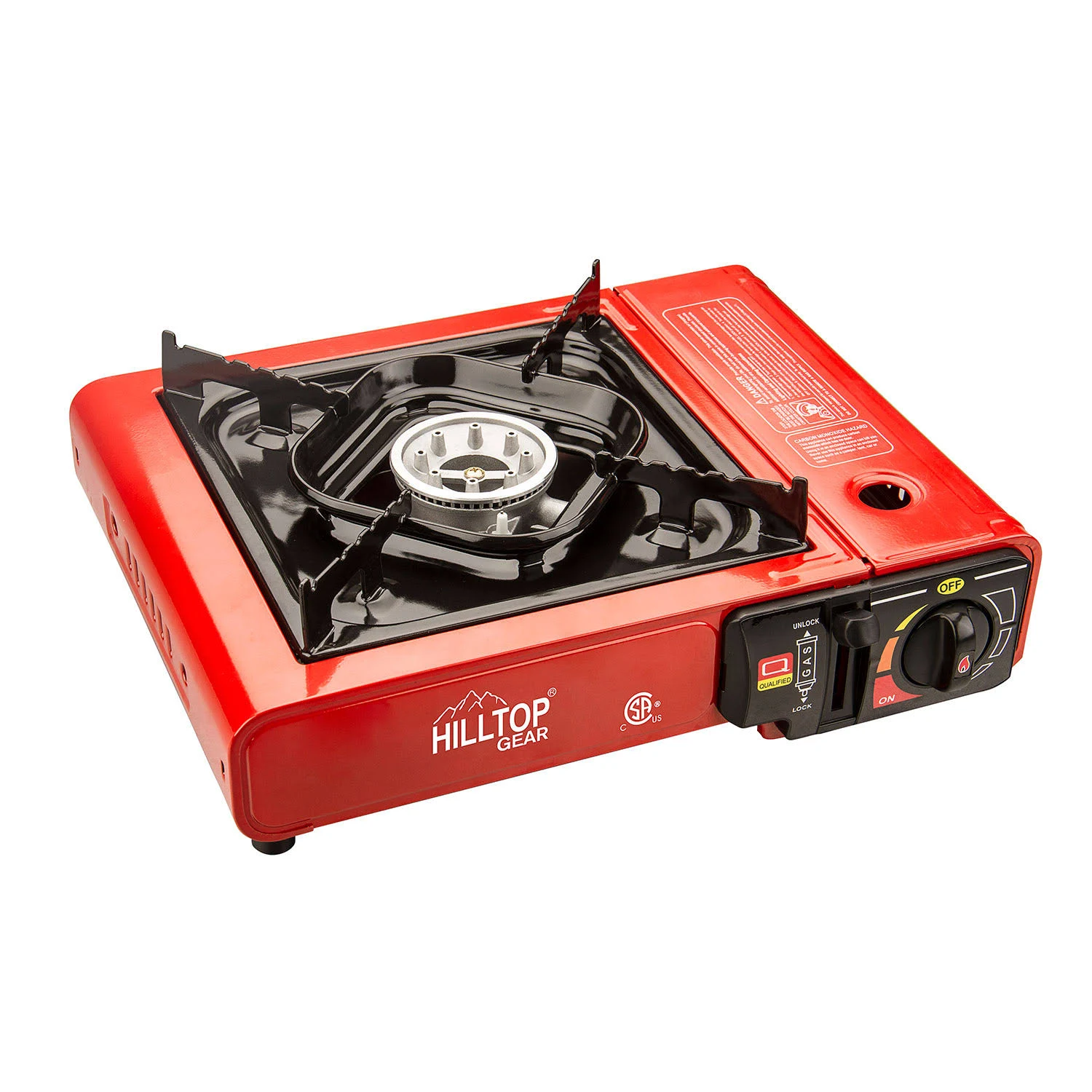 Hilltop Gear 8,000 BTU Portable Gas Stove with Carrying Case for Camping, Picnics, Hiking, Fishing, BBQ, CSA Listed Black