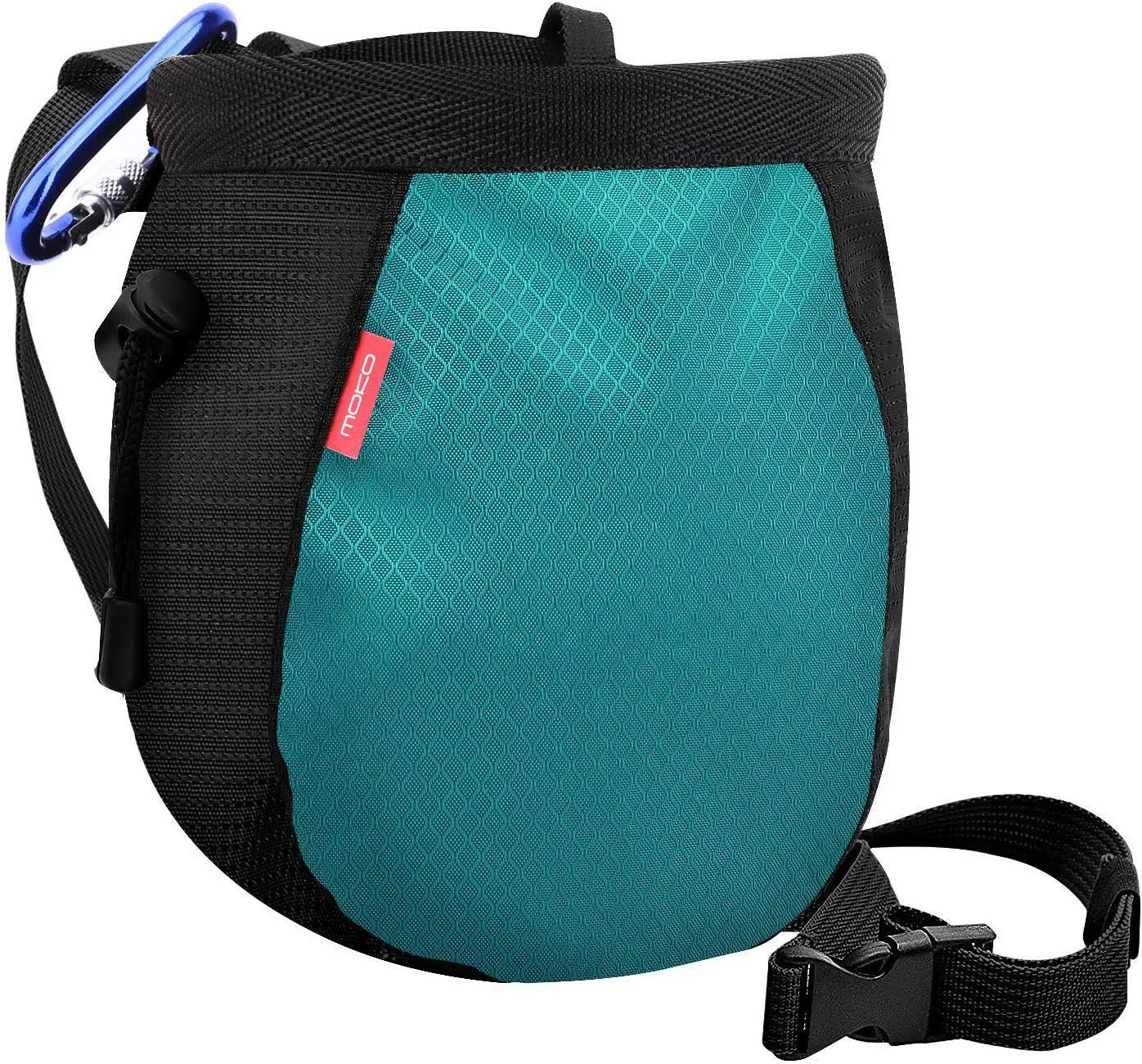 Rhino Valley Climbing Chalk Bag, No Leak Drawstring Closure Bag with Adjustable Belt, Carabiner Clip and Zippered Pockets for Climbing, Gymnastics, Cross Fit, Weight Lifting & More