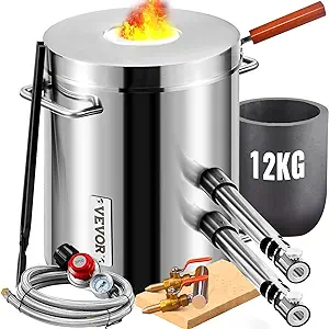 VEVOR Melting Furnace Propane Forge, 12KG Large Capacity Foundry Home Kilns, Blacksmithing Forge w/Crucible & Tongs Kiln, Stainless Steel Smelter, for Metal Scrap Recycle, Gold Copper Silver Casting