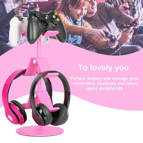 Controller Holder Pink,Headphone Stand,3 Tier Multi Adjustable Game Controller Headset Hanger for All Universal Gaming PC Accessories, Xbox PS4 PS5 Nintendo Switch(Cute Pink)