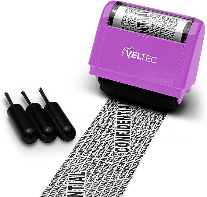 Veltec Identity Protection Anti-Theft Roller Guard Stamp w/ FREE 3 Pack Refills