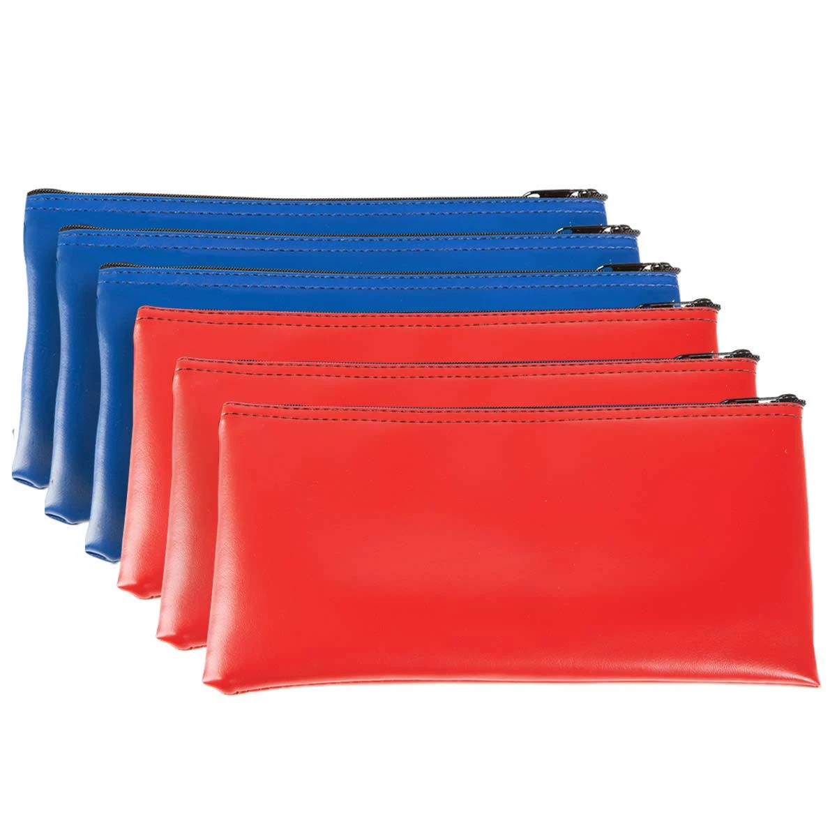 Set of 6 Zipper Bags - Red & Blue Expanded Vinyl Zipper Wallets