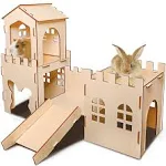 Extra Large Rabbit Castle Hideout Bunny House, Wooden Bunny Hideout for Indoor Rabbit Play Houses and Hideouts Nut Castle