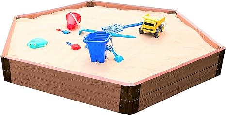 Frame It All Two inch Series 7 ft. x 8 ft. x 11 in. Composite Hexagon Sandbox Kit with Collapsible Cover