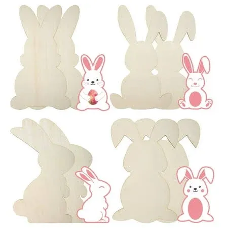 8 Pieces Large Easter Bunny Wood Cutout 10 x 6 Inch Unfinished Wooden Bunny S...