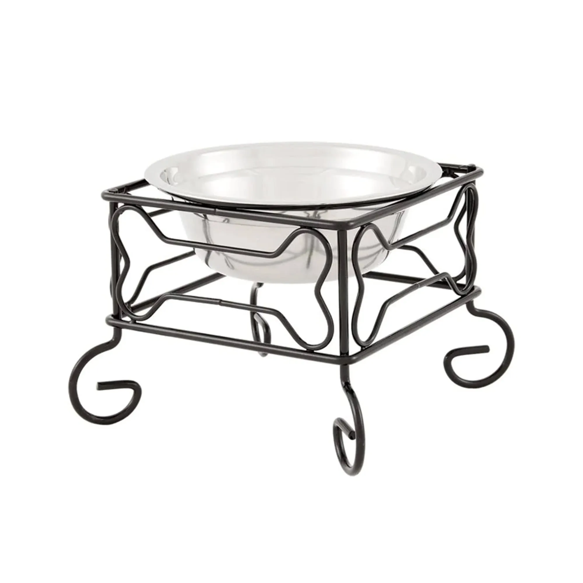 YML 5-Inch Wrought Iron Stand with Single Stainless Steel Feeder Bowl,Black