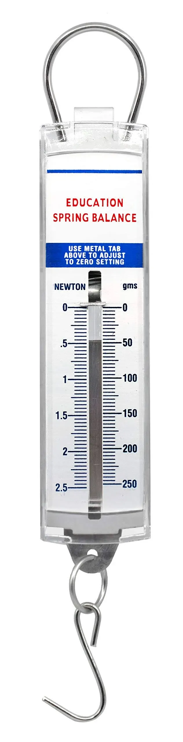 Eisco Premium Spring Balance, 0-500g / 0-5N - High Resolution, Dual Transparent Scale, Newtons & Grams - Zero Calibration Capability - Acrylic Body