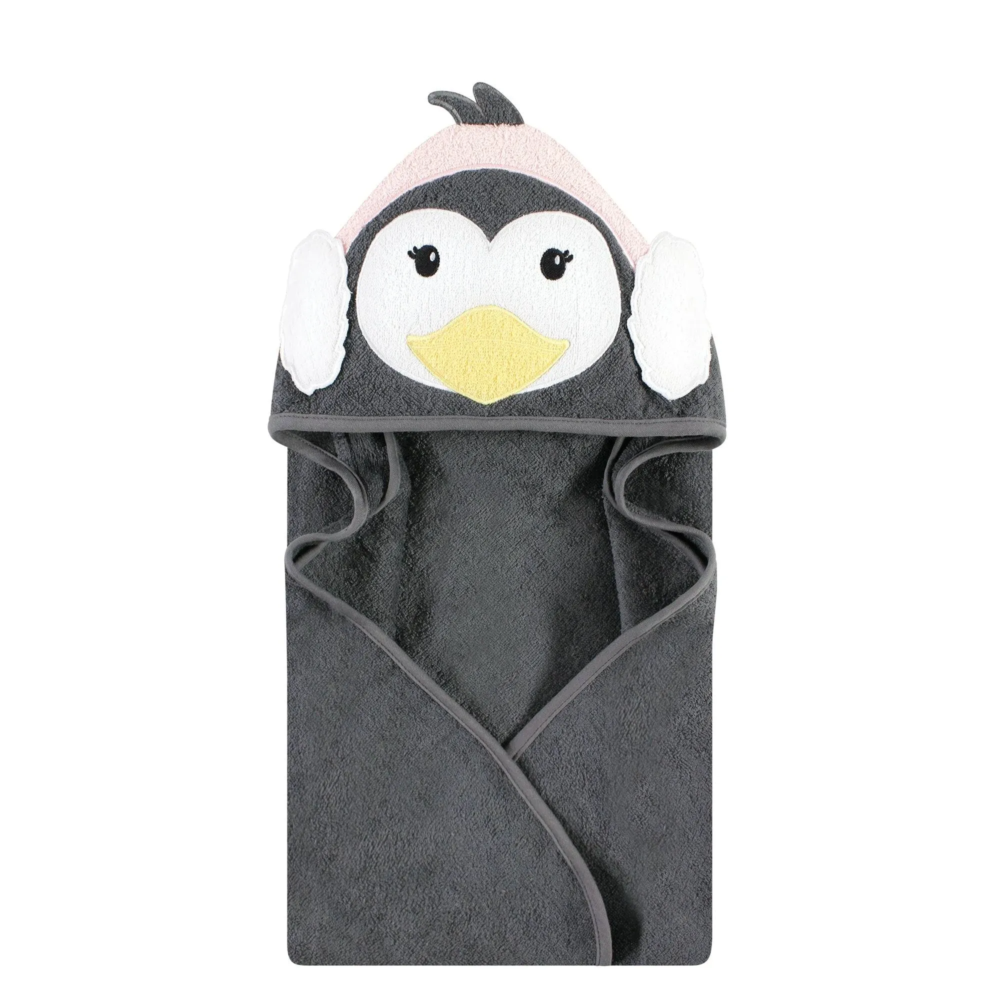 Hudson Baby Cotton Animal Face Hooded Towel, Earmuff Penguin, One Size