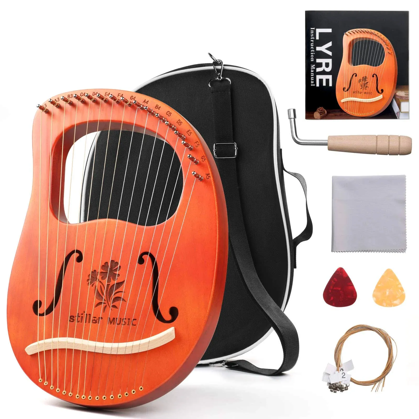 Lyre Harp,16 String Mahogany Lyre Instrument with Tuning Wrench, Replace String Set,Manual Book for Music Lovers (16 String-Begonia)