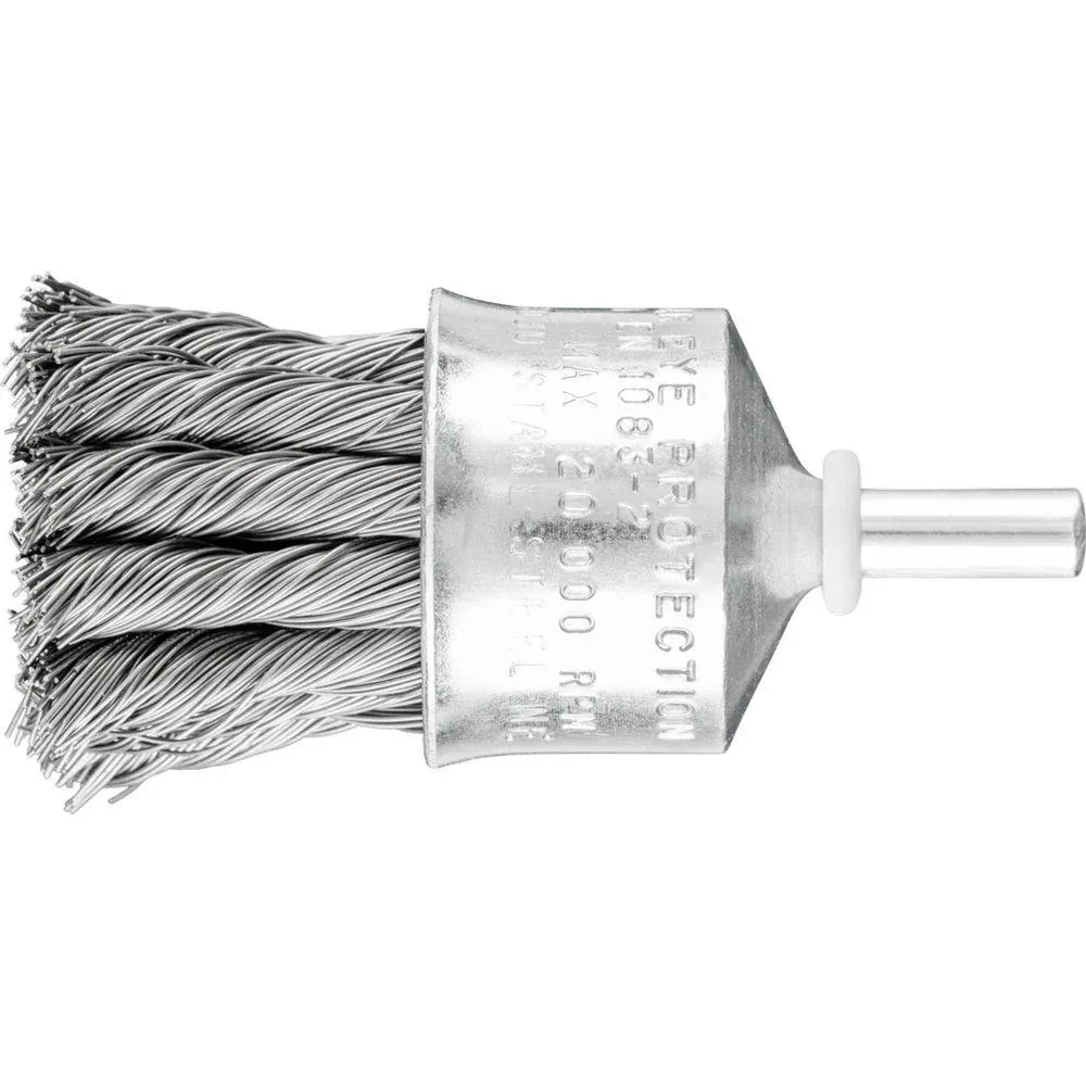 PFERD 83079 Stem Mounted Power Knot Wire End Brush, Round Shank, Carbon Steel Bristle, 1" Diameter, 0.014" Wire Size, 20000 Maximum RPM, 1/4" Shank Diameter