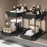 2 Pack Under Sink Organizers and Storage, 2 Tier Sliding Bathroom