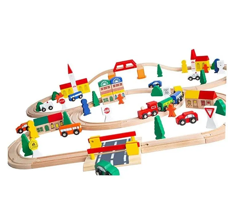 Toys 100 Piece Triple Loop Wooden Train Set Track Generic Fits Thomas Brio