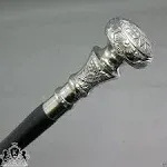 Riylbex Vintage Antique Walking Cane Wooden Walking Stick Silver Brass Handle Knob Gift