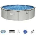 Bestway Hydrium 15'x 48" Steel Wall Above Ground Swimming Pool Set with Accessories, Sand Filter Pump, and Chemical Dispenser, Gray