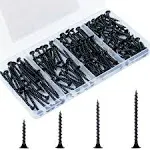 KURUI Drywall Screws Assortment Kit, #6 Black Wood Screws for Drywall,165pcs Coarse Thread Sheetrock Screws Set, Phillips Drive Self Tapping Dry Wall Screws 4 Sizes 1",1-1/4",1-5/8",2"