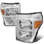 DNA Motoring Chrome Amber Headlights for Ford F250/F350/F450/F550 Super Duty