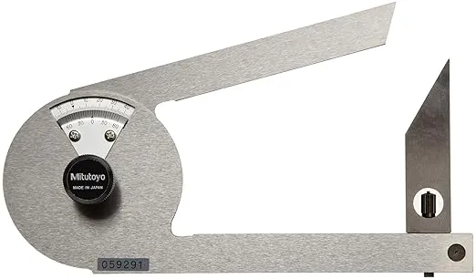 Mitutoyo 187-201 Stainless Steel Bevel Protractor, 1 Degree Main Scale, 5 Minute Vernier Scale Graduation