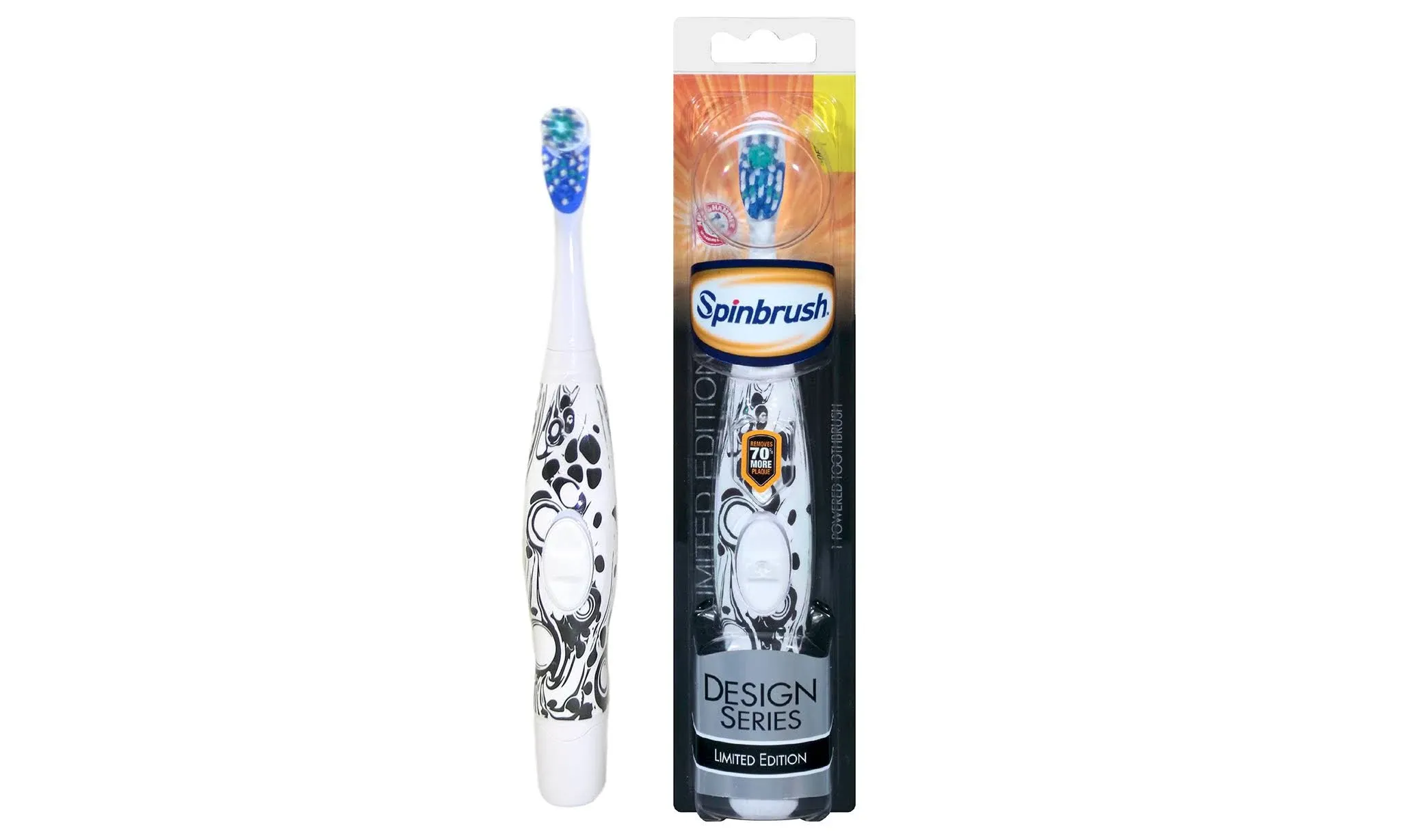 Arm &amp; Hammer Spinbrush Design Series, Limited Edition, Black White Floral, Soft