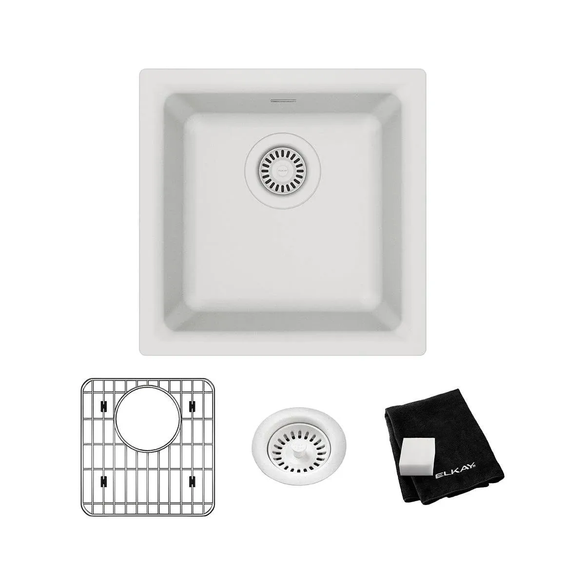 Elkay Quartz Classic ELG1616WH0C 15-3/4&#034; x Sink + Grid + Drain, White