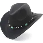 Jdon-hats, Womens Fashion Western Cowboy Hat with Roll Up Brim Felt Cowgirl ...