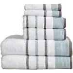 Great Bay Home, Towel, Cotton 6-Piece Luxury Hotel/Spa Cotton Striped Towel Set, 500 GSM. Includes Bath Towels, Hand Towels and Washcloths. Noelle Collection by Brand, Eucalyptus/Grey