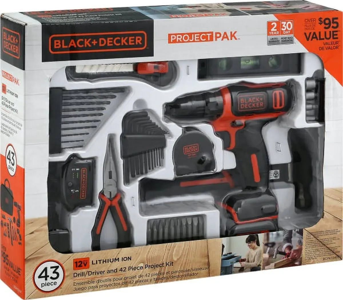 Black+Decker 12V Drill & Home Tool Kit, 42 Piece (BCPK1249C)