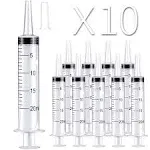 10 Pack 20ml/cc Plastic Syringe Large Syringes Tools Catheter Tip Individually Sealed with Measurement for Scientific Labs, Measuring Liquids, Feeding Pets, Oil or Glue Applicator