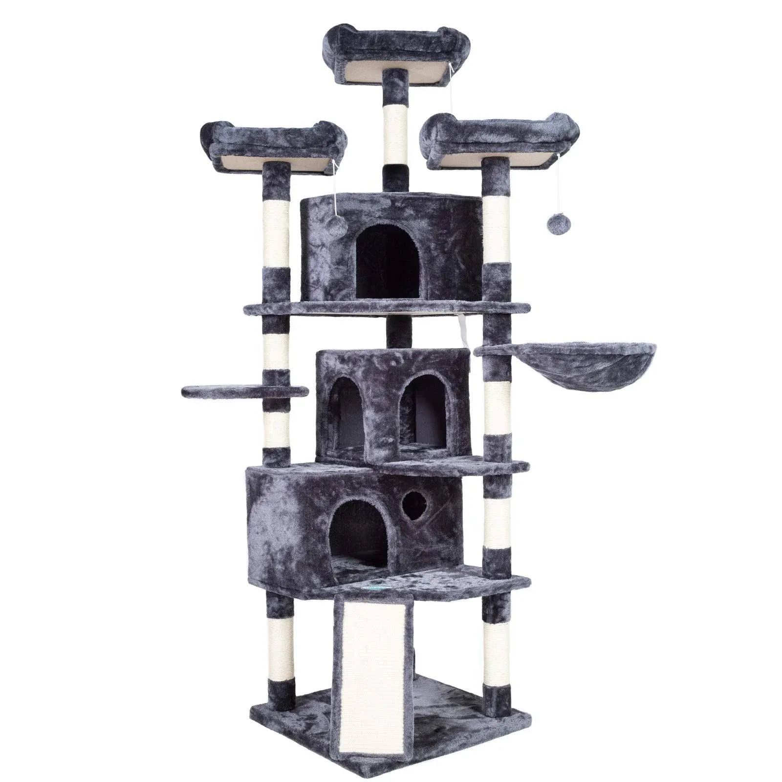 Hey-brother XL Size Cat Tree, 73.4 inch Cat Tower with 3 Caves, 3 Cozy Perches