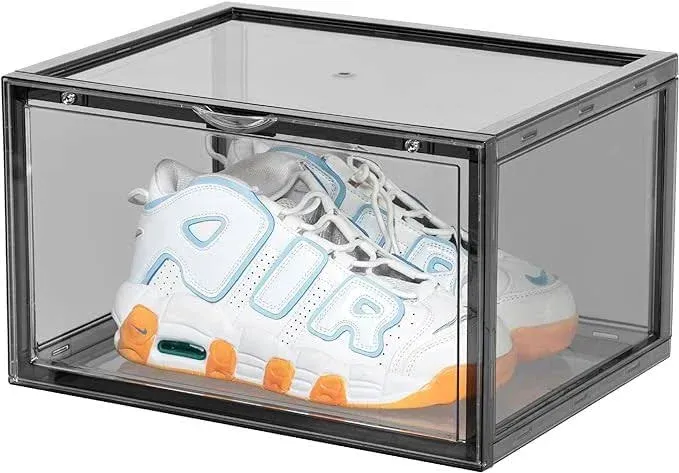 Spacecrafters Shoe Boxes Clear Plastic Stackable with Magnetic Door, Foldable Shoe Organizer, Shoe Storage Organizer with Lid, Clear Shoe Storage