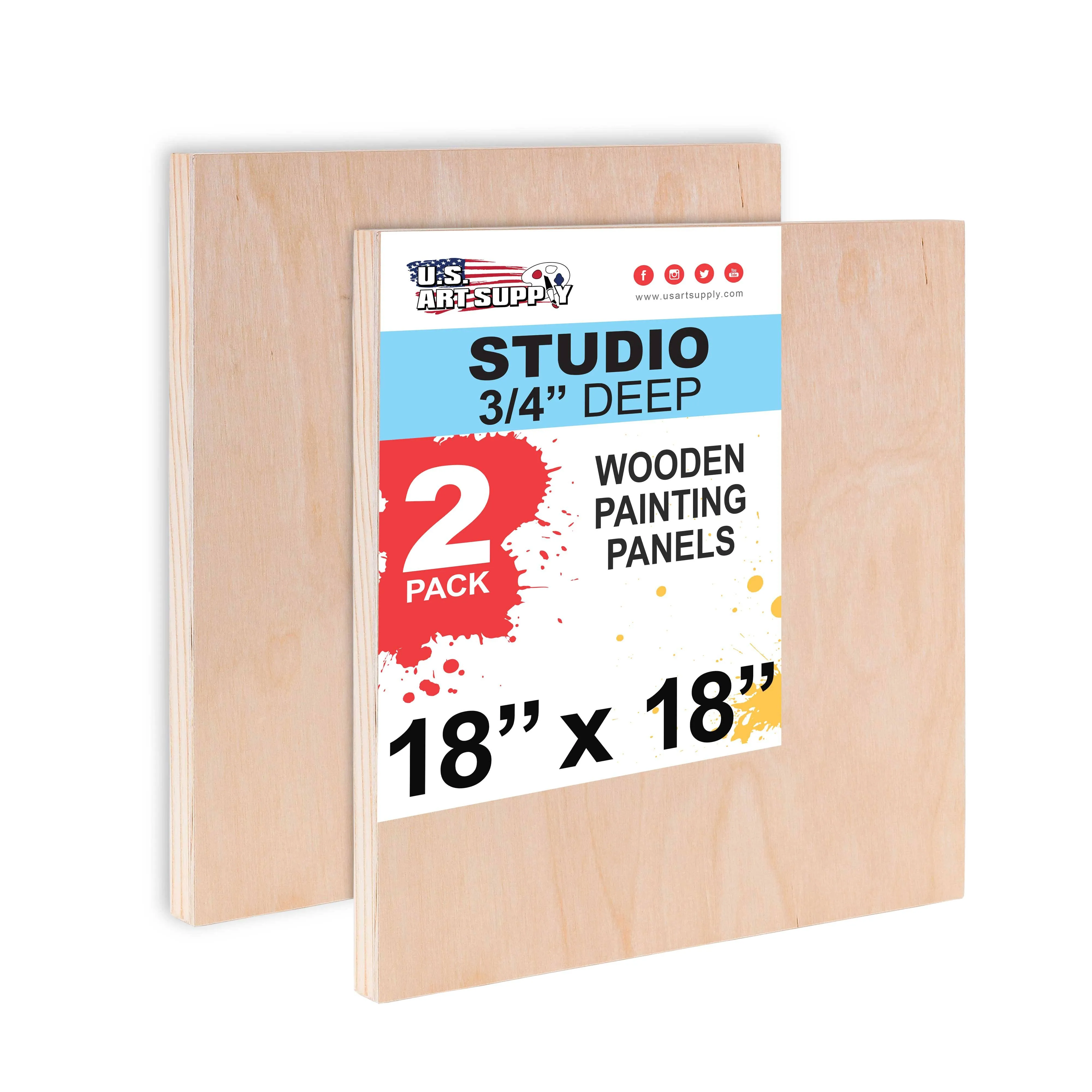 U.S. Art Supply 18" x 18" Birch Wood Paint Pouring Panel Boards, Studio 3/4" Deep Cradle (Pack of 2) - Artist Wooden Wall Canvases - Painting