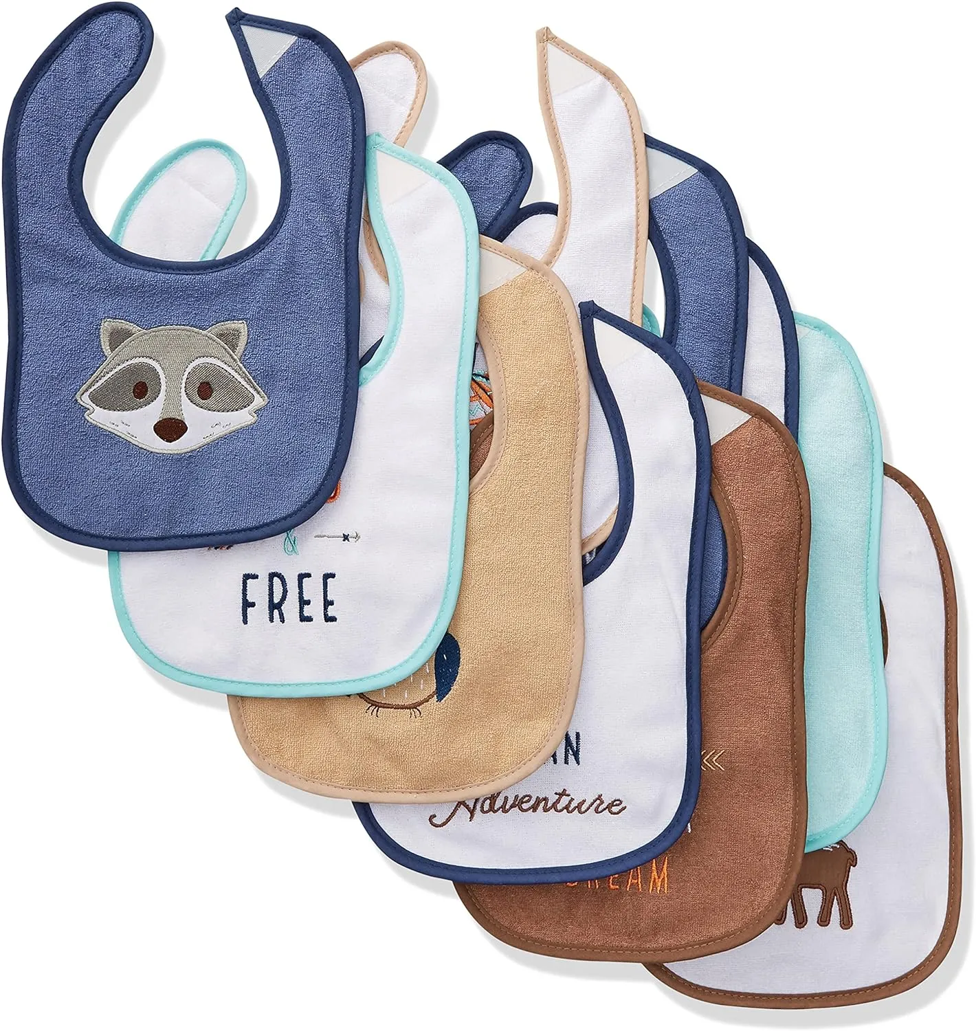 Hudson Baby Cotton Terry Drooler Bibs with Fiber Filling, Raccoon