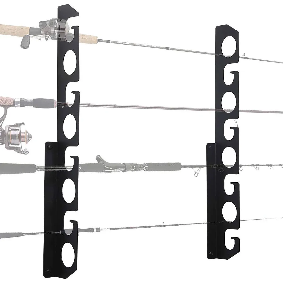 Butizone Fishing Rod Rack, Fishing Pole Wall or Ceiling Storage Rack Holder Wall Mount for Garage, Cabin and Basement, Holds 8 Fishing Rods Black