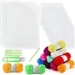 Pllieay 33 Pieces Mesh Plastic Canvas Sheets Kit Including 15 Pieces Clear Plastic Canvas, 12 Color Acrylic Yarn and Embroidery Tools for Embroidery Plastic Canvas Craft