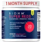 BIOHM Super Reds - Beet Root Powder Antioxidant Beets & Smoothie Mix with Tart Cherry Extract & 19 Red Whole Foods Packed with Prebiotics & Probiotics, Non GMO, Red Berry Flavor, 30 Servings