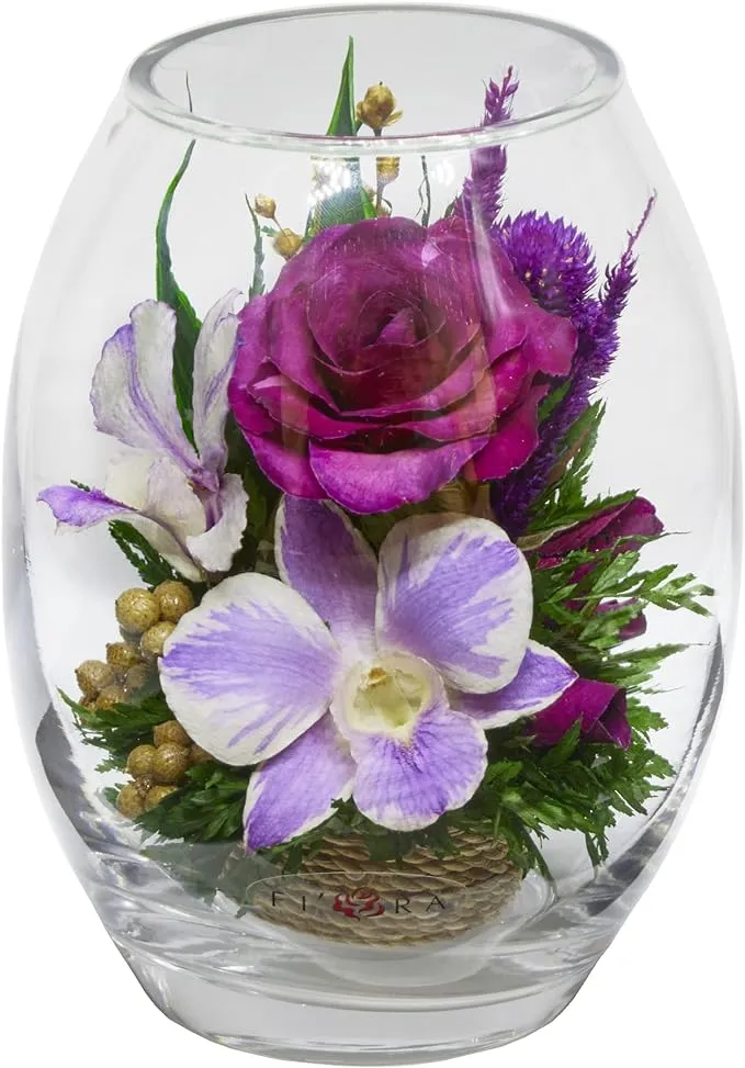 Fiora Flower Long-Lasting Roses and Orchid in A Glass Vase