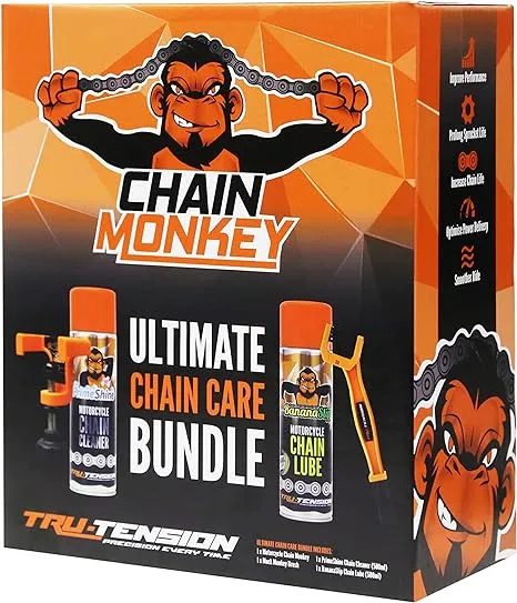 Tru-Tension | Ultimate Chain Care Bundle | Perfect For Road Riding, Off-Road, Commuting & Touring | Motorcycle Tools & Accessories | 4 Piece Motorcyle Kit