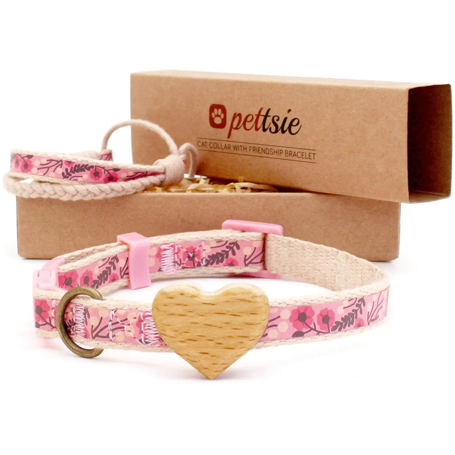 Pettsie Heart Cotton Breakaway Cat Collar with Friendship Bracelet