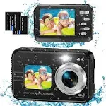 Underwater Cameras 4k Waterproof Digital Camera 48 Mp Autofocus Function Selfie Dual Screens with 16x Digital Zoom Compact Portable 11ft Underwater