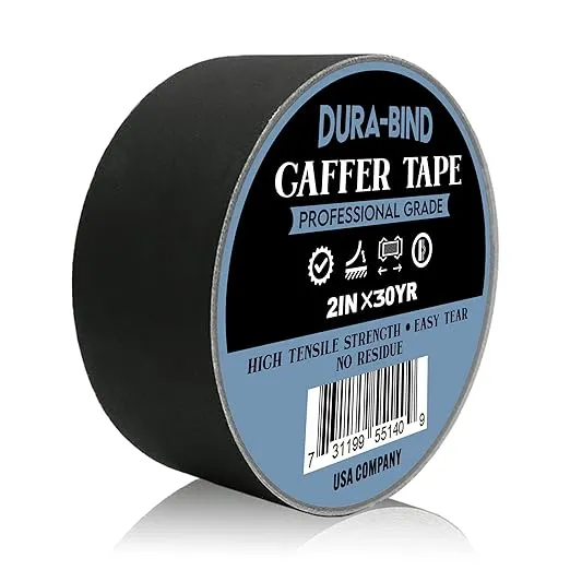 Dura-Bind Gaffer Tape, Premium Black 2 inches x 30 Yards, Matte Fabric Cloth ...