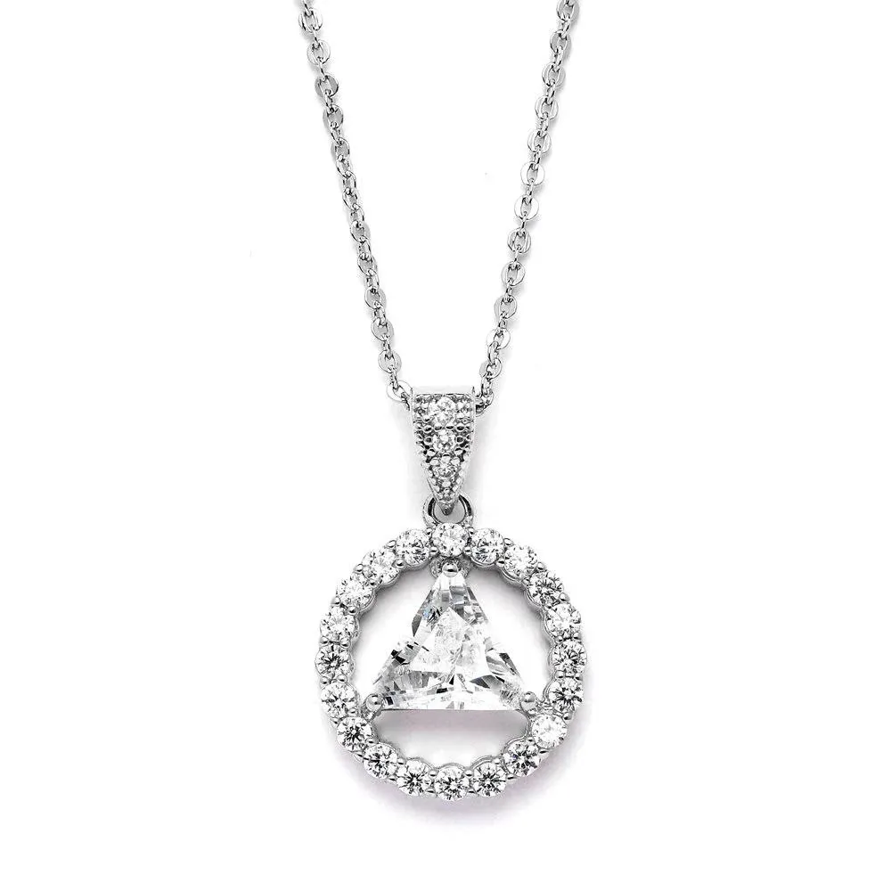 Mariell AA Recovery Symbol Cubic Zirconia Silver Rhodium Necklace Celebrate Alcoholics Anonymous Sobriety