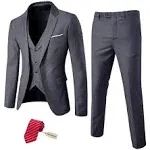 MYS Men's 3 Piece Slim Fit Suit Set, One Button Solid Jacket Vest Pants with Tie