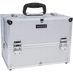 Shany Essential Pro Makeup Train Case with Shoulder Strap and Locks - Silver