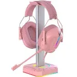 TuparGo Pink Headphone Stand Gaming Headset Holder with Rolling Caption RGB Light ...