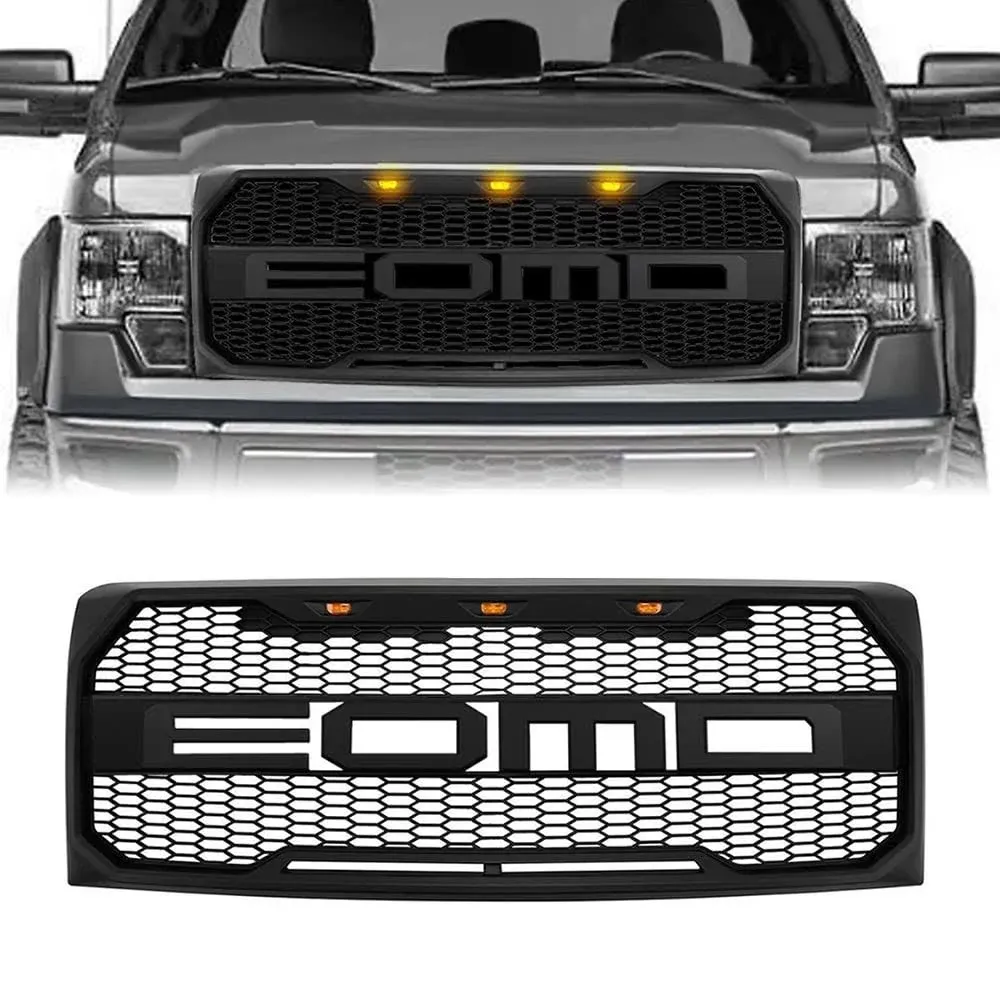 AMERICAN MODIFIED Front Grill Hood Compatible with 2009-2014 Ford F150 Trucks, Matte Black