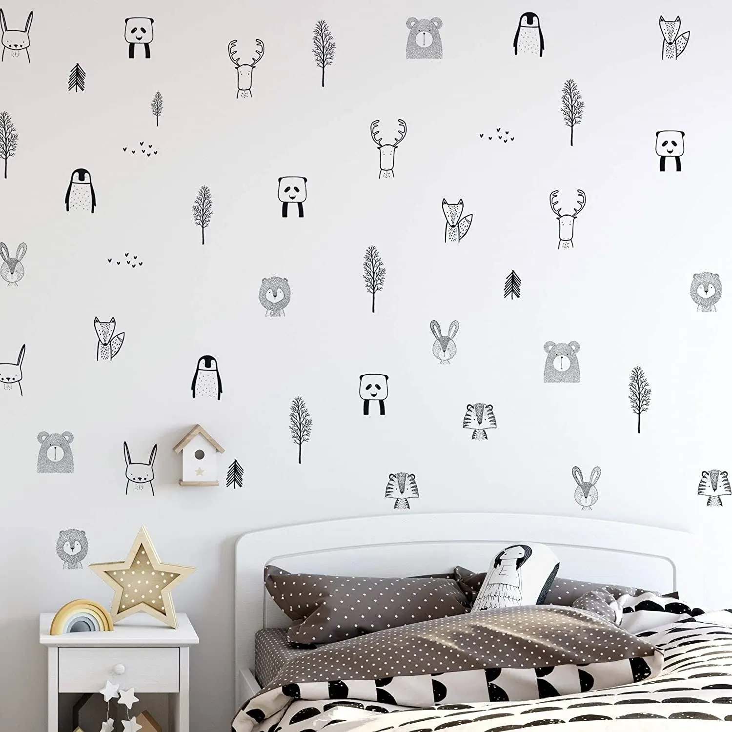 Stylish Animal Wall Decals - Charming Jungle Nursery Decor, Nordic Style Safari Wall Decals for Baby Room Decor, Black & White Jungle Wall Decals, Peel and Stick.