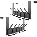 WEBI Over The Door Hook Door Hanger:Over The Door Towel Rack with 6 Coat Hooks for Hanging,Door Coat Hanger Towel Hanger Over Door Coat Rack for Towels,Clothes,Back of Bathroom,Black,2 Packs