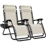 Best Choice Product Lawn Chair Zero Gravity Reclining Metal Frame Ivory (2-Pack)