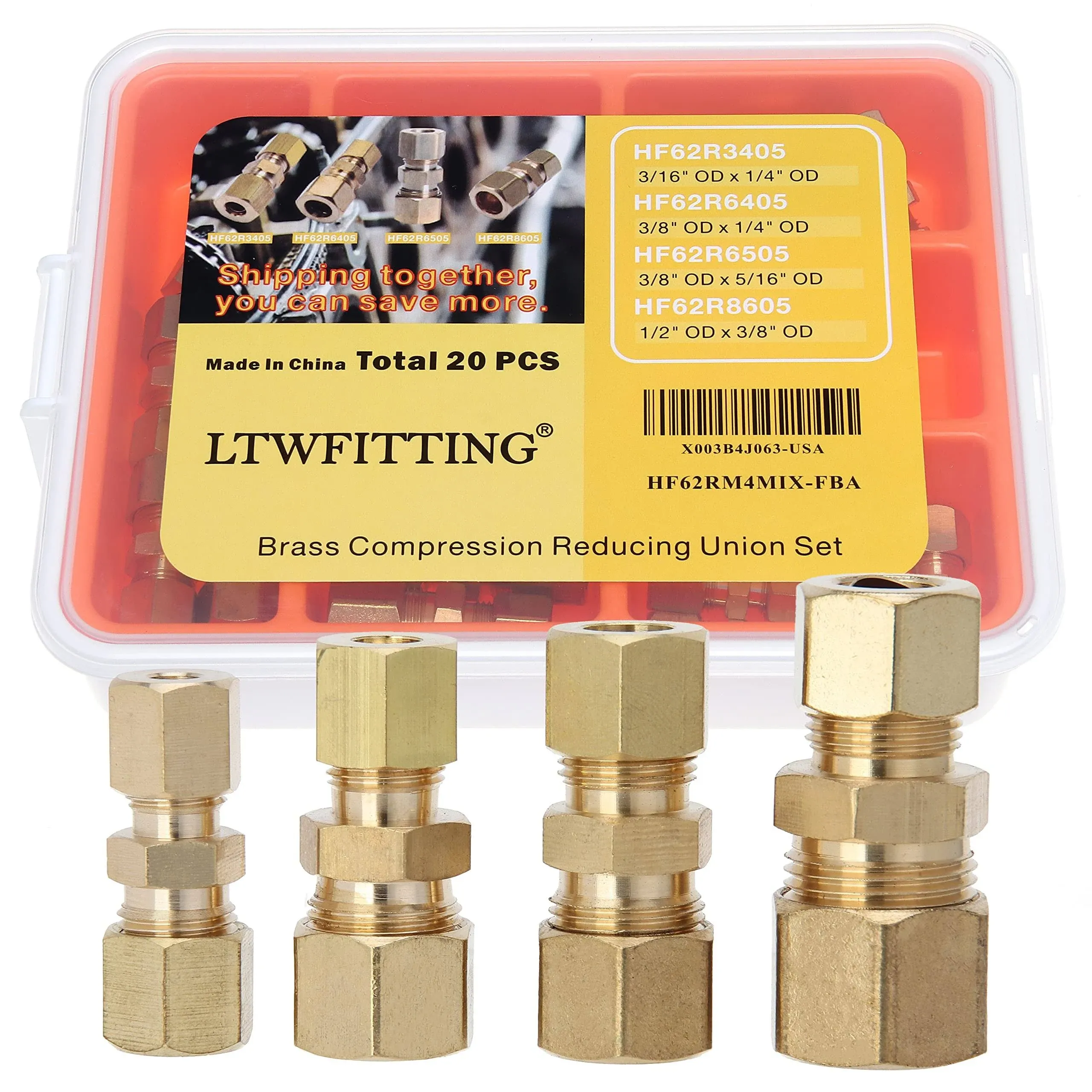 LTWFITTING Assortment Kit Brass 3/16-Inch to 3/8-Inch OD Compression Reducing...