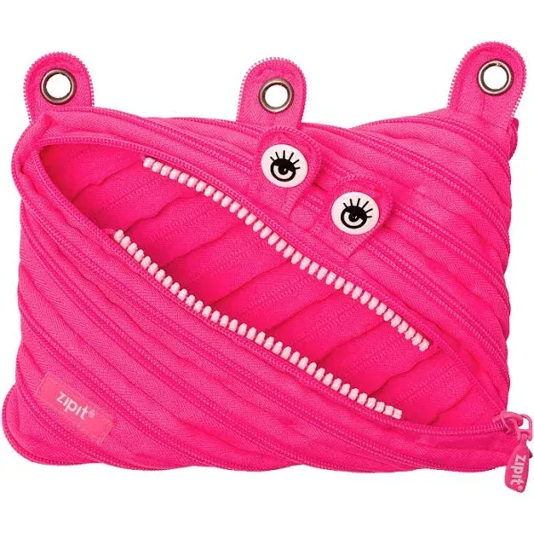 ZIPIT Monster Pencil Pouch for Girls | 3-Ring Binder Pencil Case | Large Capacity Pen Case for School (Pink)