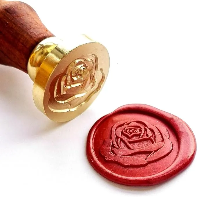 VOOSEYHOME Elegant Rose Wax Seal Stamp with Rosewood Handle, Decorating on Invitation Envelope Sealer Letter Poster Card Snail Mail Packings for Birthday Themed Party Wedding Signature